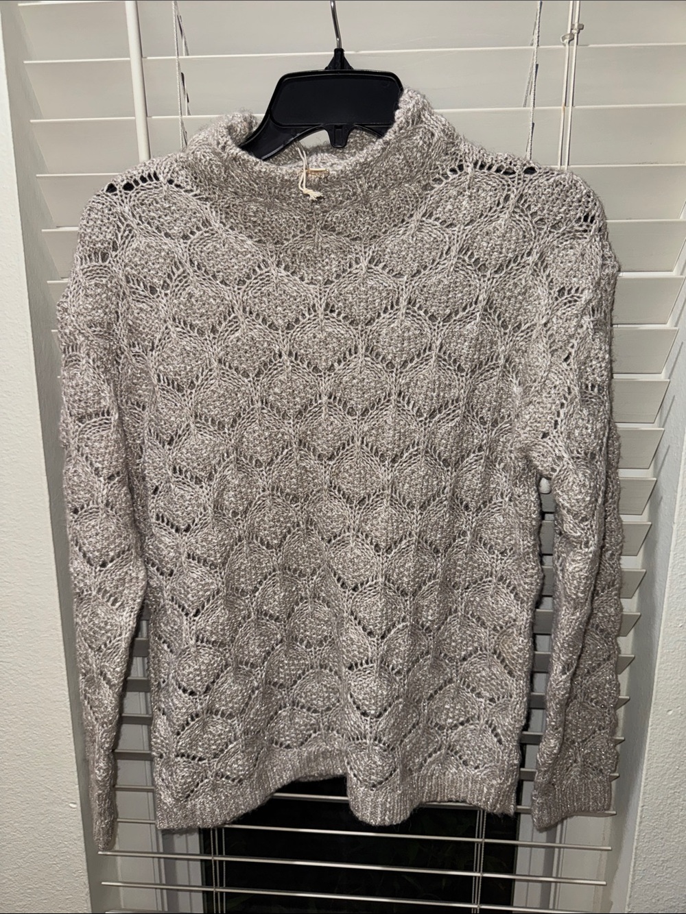 Haven Well Within  Beige Open-Weave Turtleneck Sweater - NEW
